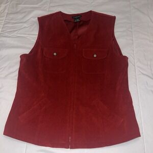 Vintage 90s Bushwacker USA Red Suede Zip Front Vest Jacket Pockets Western Sz 8